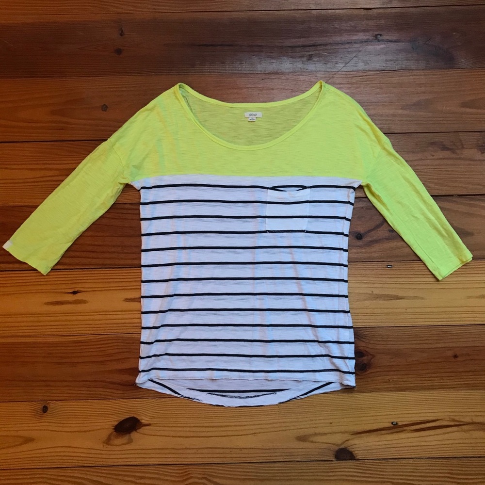 🌸5/$30🌸 Aerie 3/4 Yellow White Stripe Tee, EUC S - Picture 3 of 15